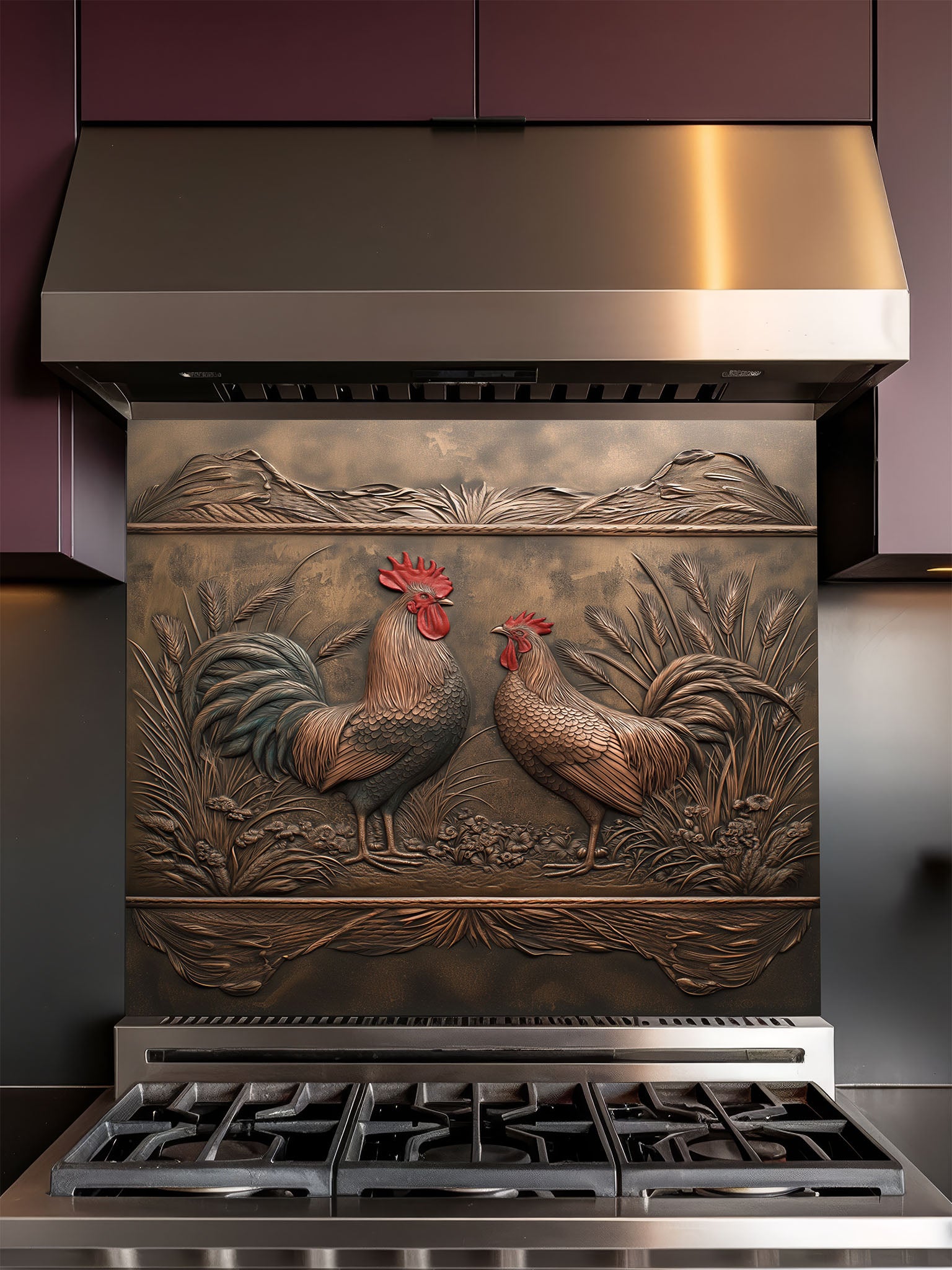 Copper Glass Backsplash - Farmhouse Kitchen Decor | Tempered Glass Panel Stove Protector