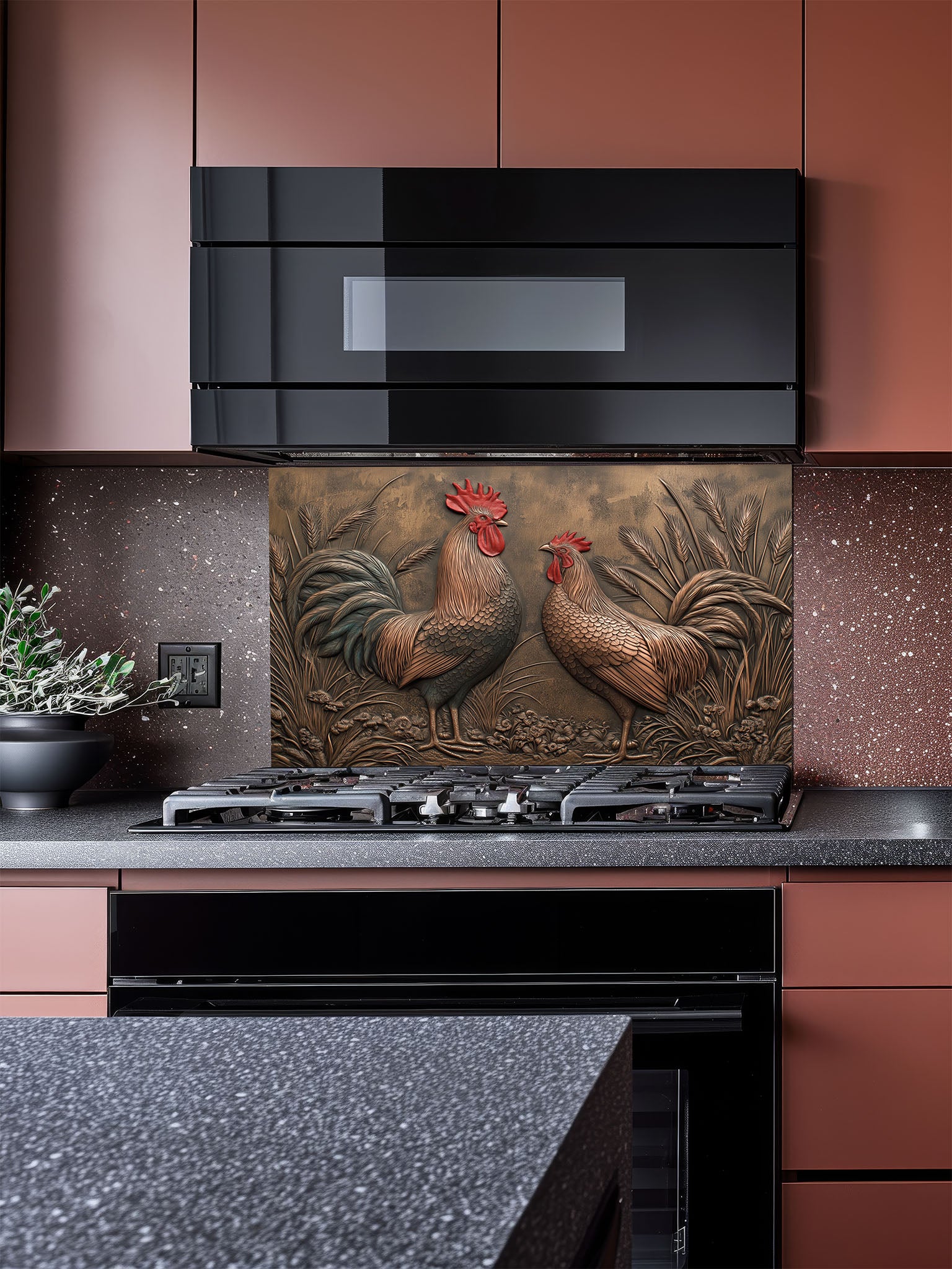 Copper Glass Backsplash - Farmhouse Kitchen Decor | Tempered Glass Panel Stove Protector
