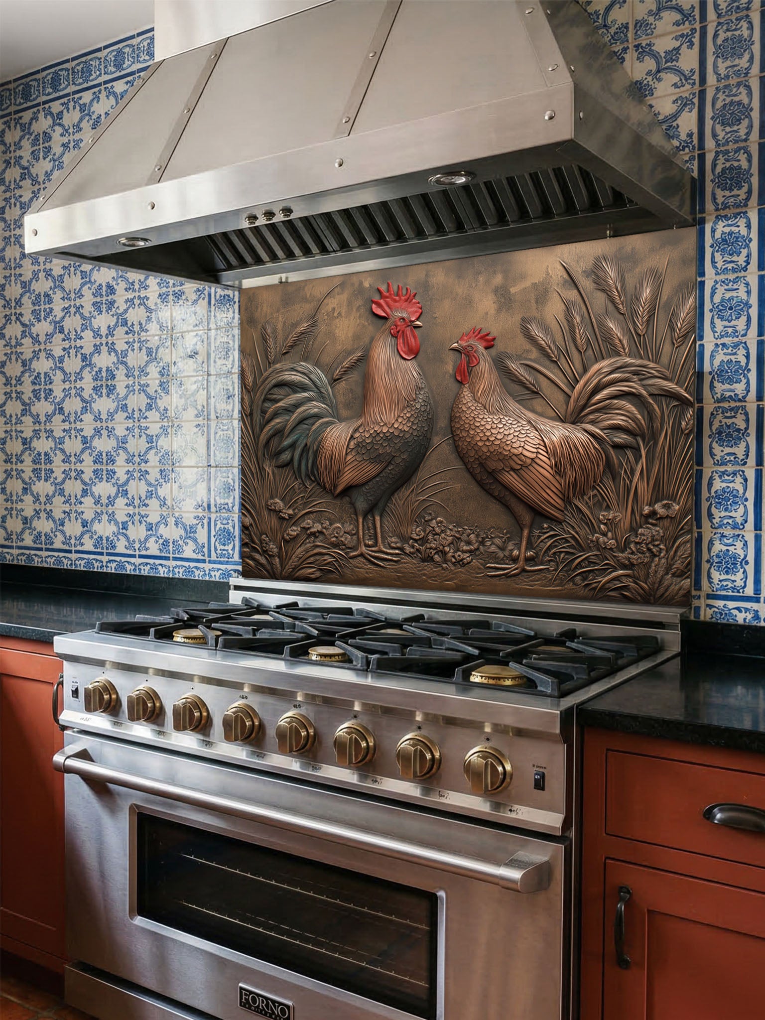 Copper Glass Backsplash - Farmhouse Kitchen Decor | Tempered Glass Panel Stove Protector